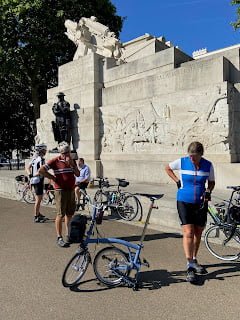 Usual London shops ride on a Brompton bicycle